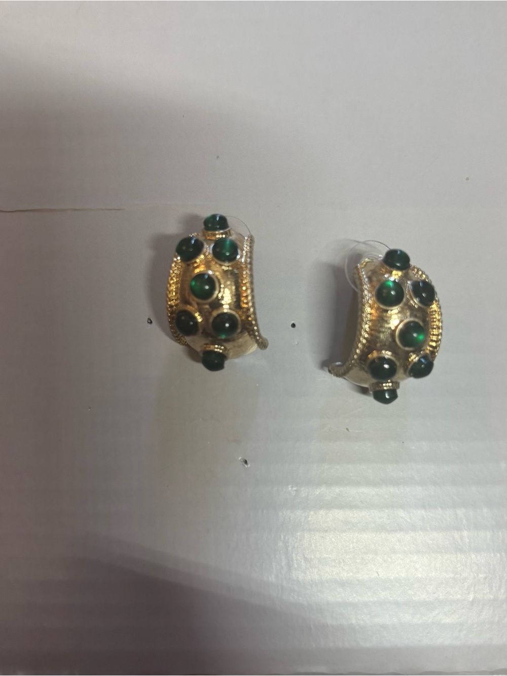 Gold-Tone Green Stone Dome Earrings